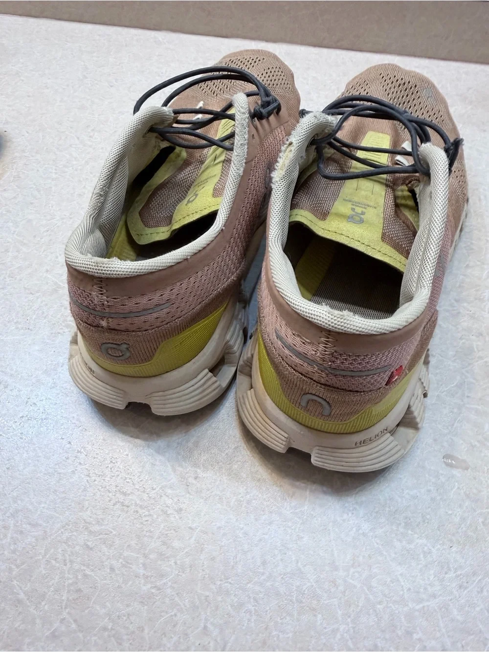 On Running Tan Mesh Athletic Shoes with Yellow Accents
